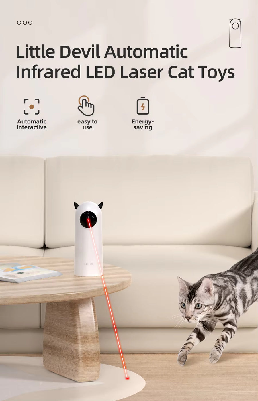 Bark Node ROJECO Interactive LED Laser Cat Toy – Automatic Teasing Toy
